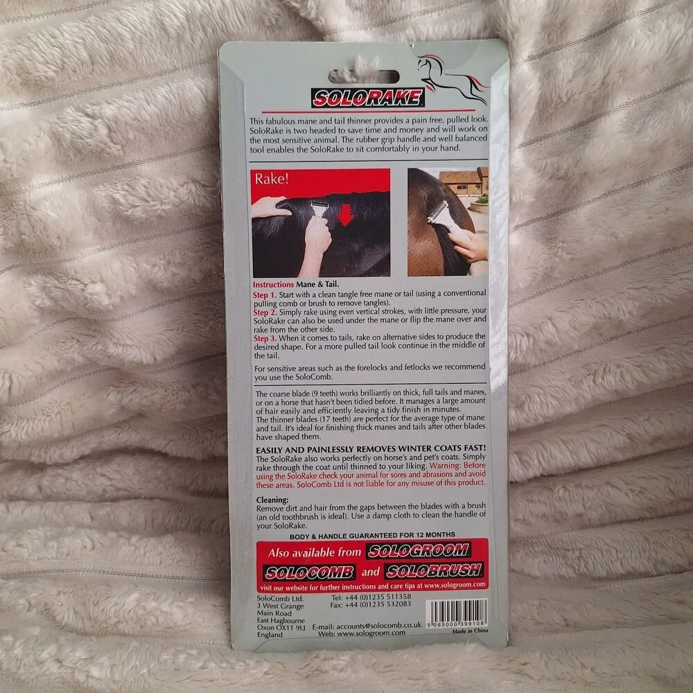 SOLORAKE Humane Groomer for Horses and Pets Grooming Rake Dog Cat Undercoat- New
